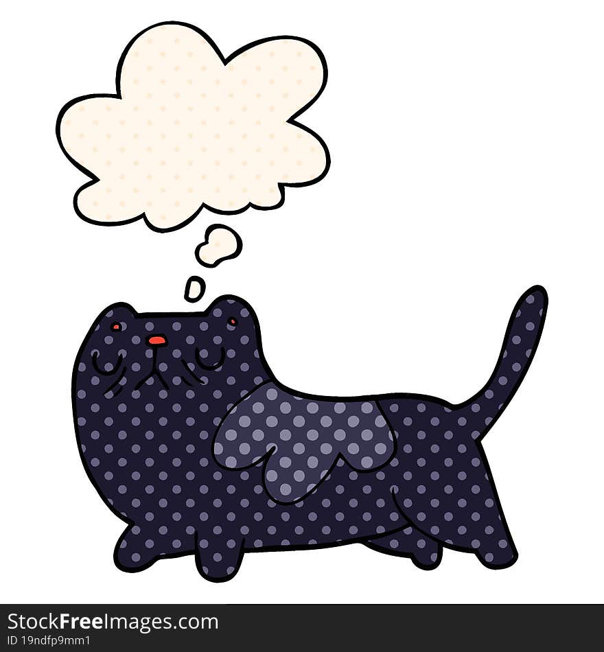 cartoon cat with thought bubble in comic book style