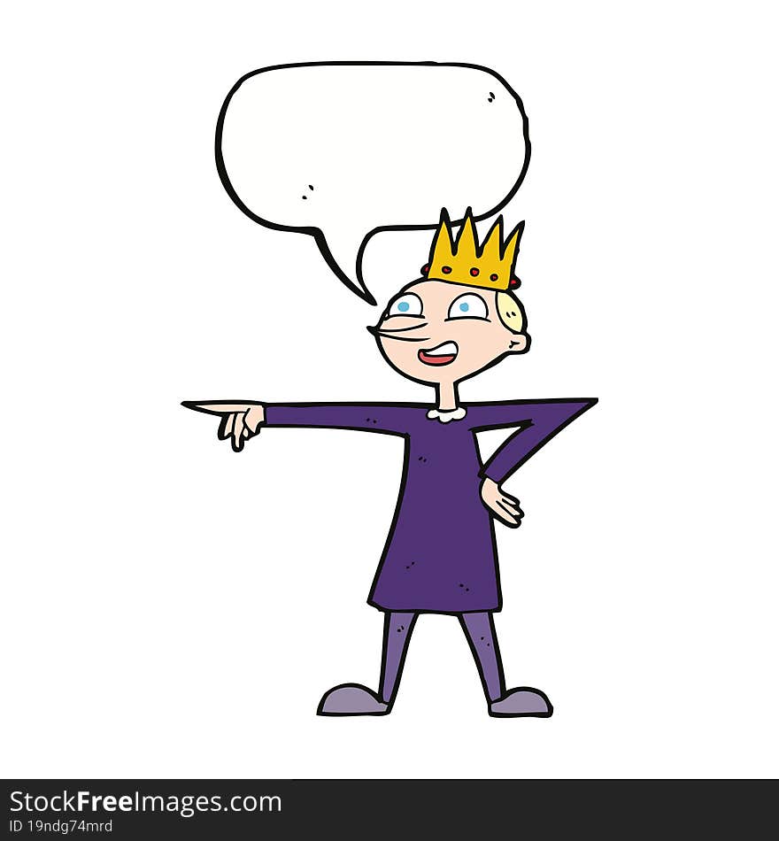 cartoon pointing prince with speech bubble