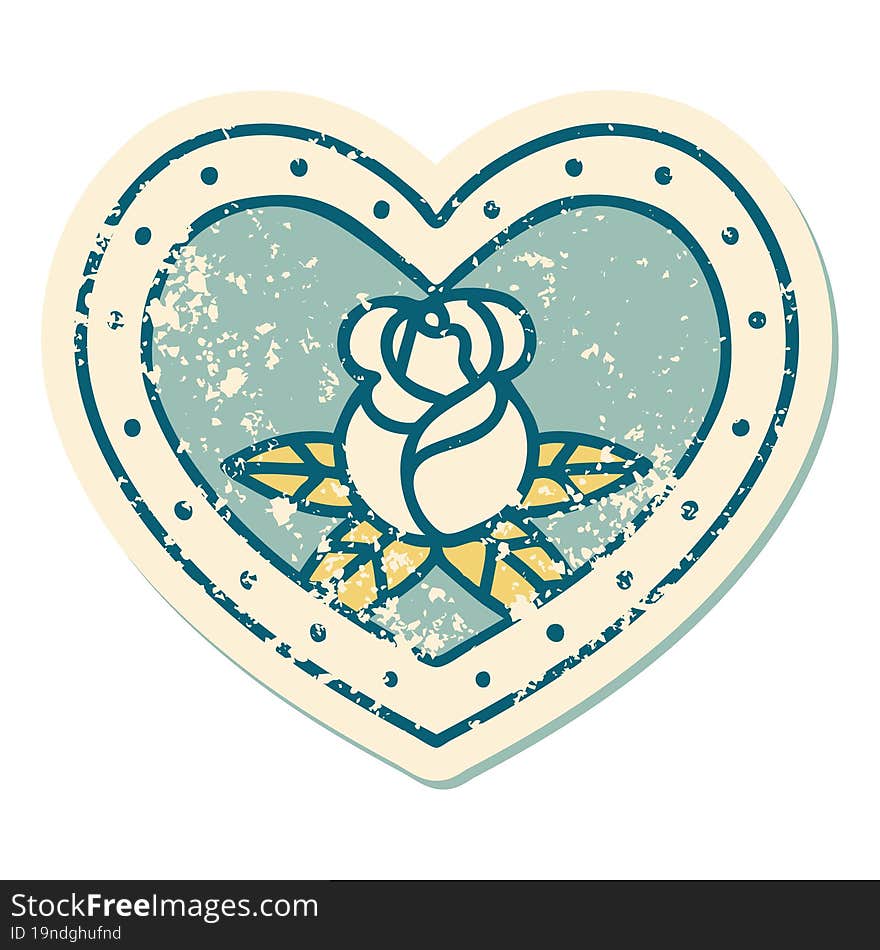 Distressed Sticker Tattoo Style Icon Of A Heart And Flowers