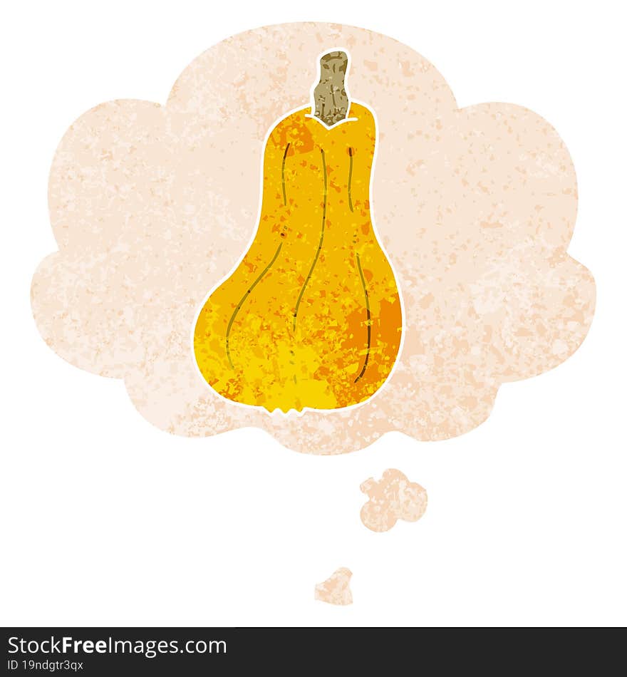 Cartoon Squash And Thought Bubble In Retro Textured Style