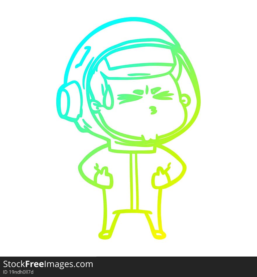 cold gradient line drawing cartoon stressed astronaut