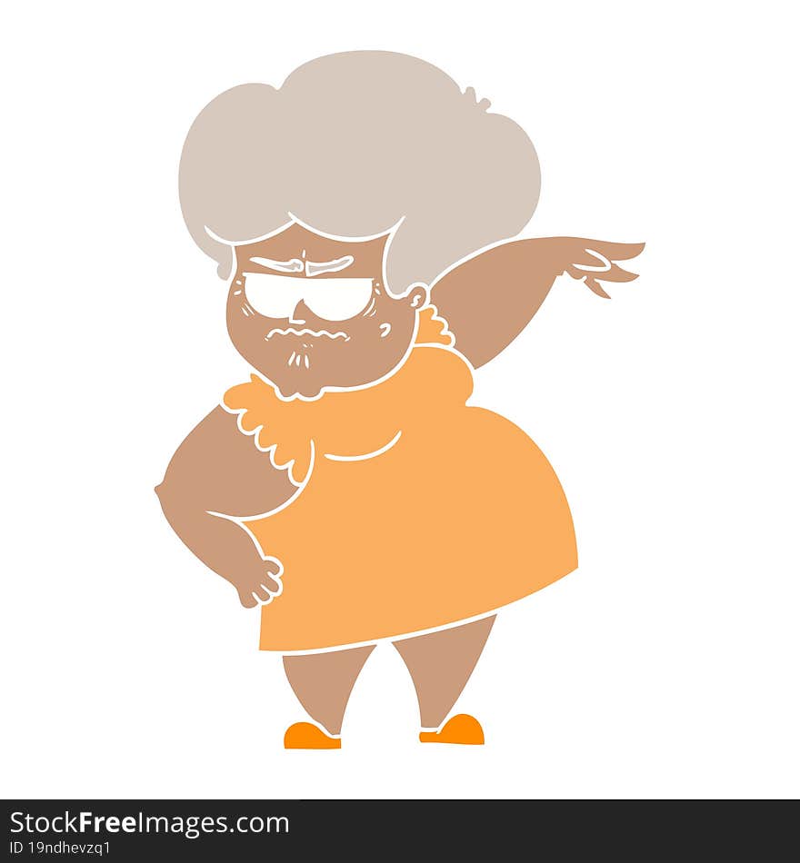 Flat Color Style Cartoon Angry Old Woman