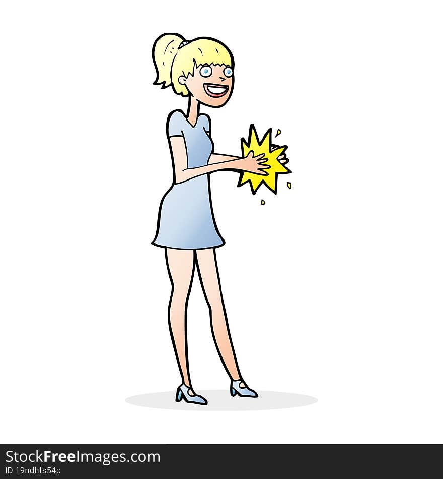 cartoon woman clapping hands