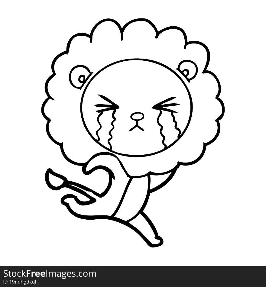 cartoon crying lion running away. cartoon crying lion running away