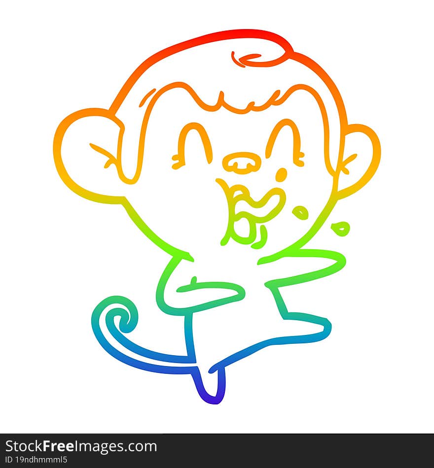 rainbow gradient line drawing of a crazy cartoon monkey dancing