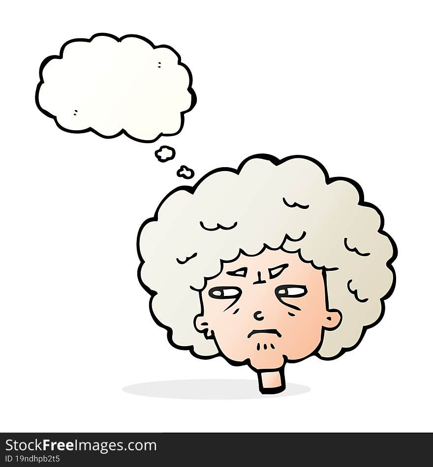 cartoon bitter old woman with thought bubble