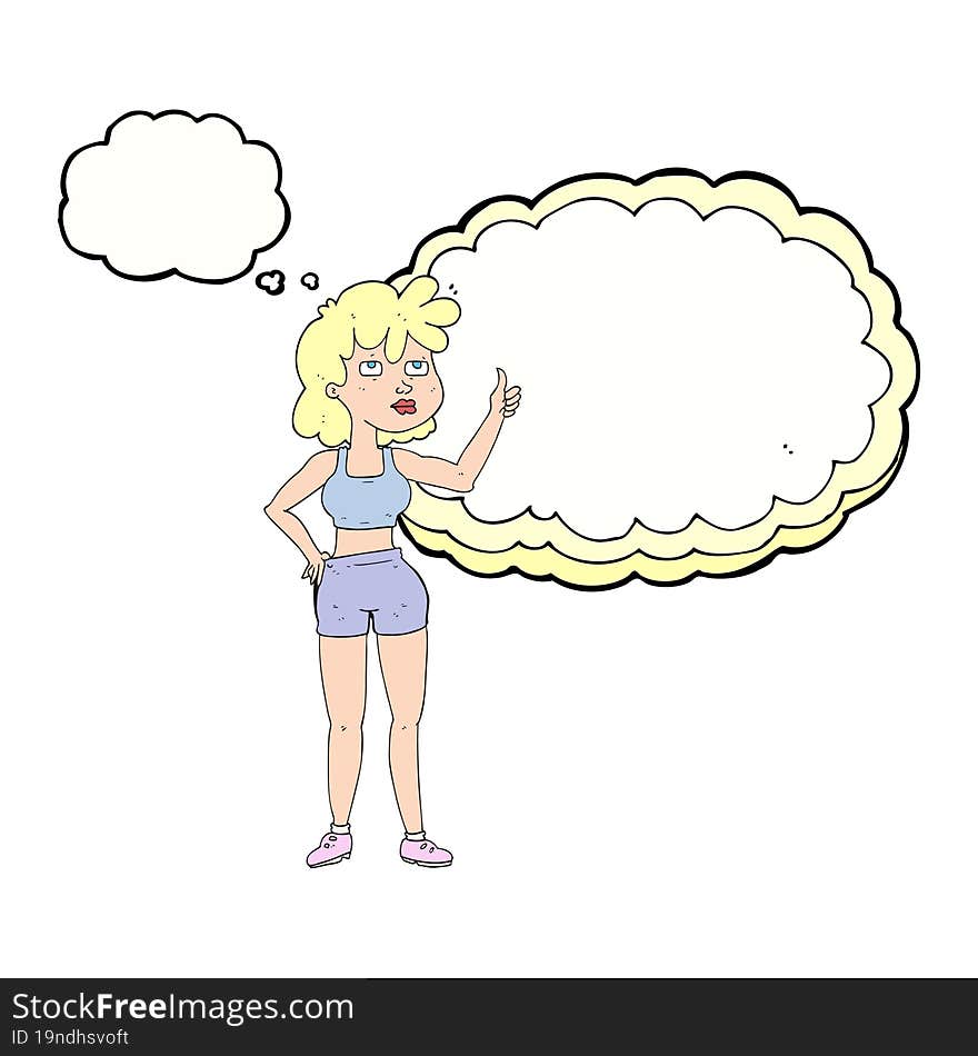 freehand drawn thought bubble cartoon gym woman