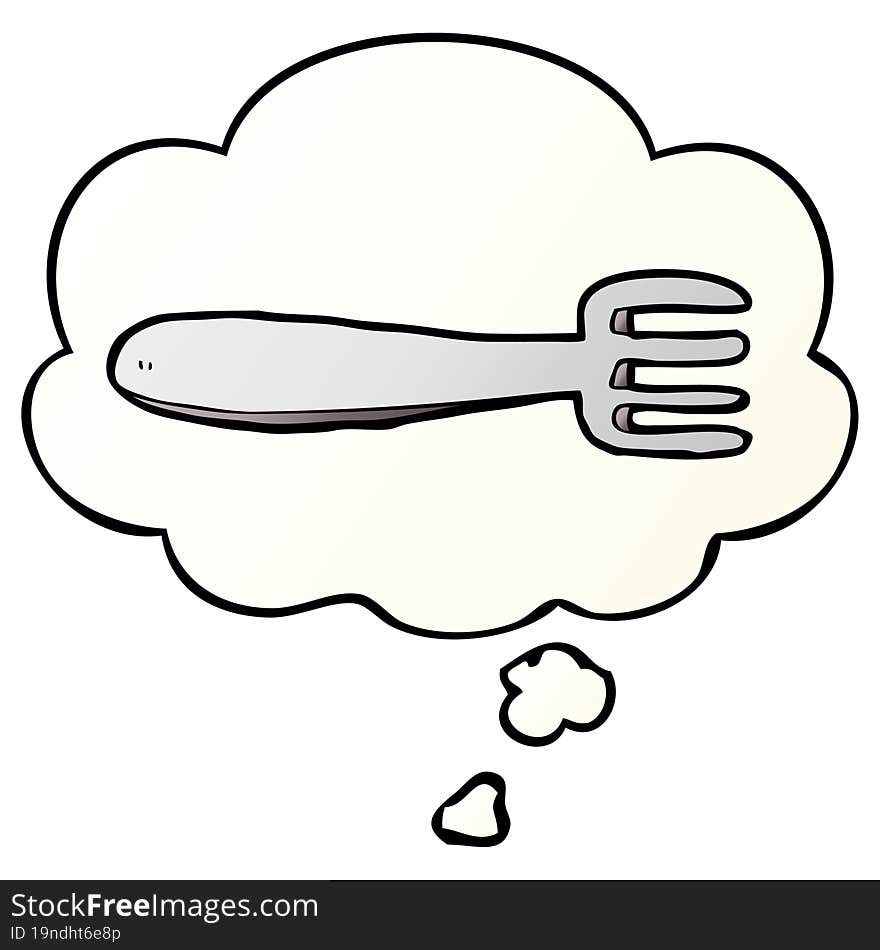 cartoon fork and thought bubble in smooth gradient style