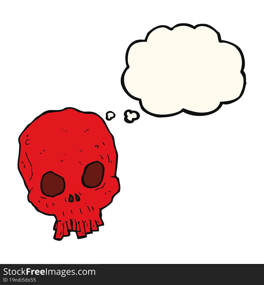 cartoon spooky skull with thought bubble