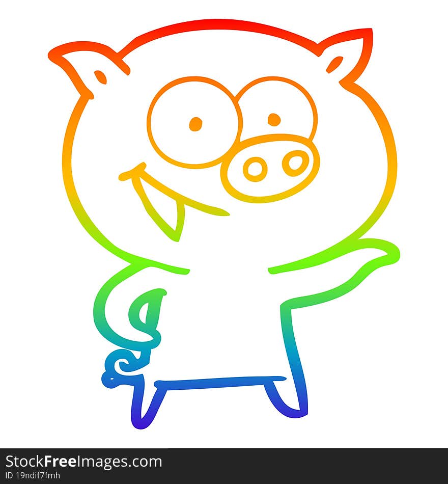 rainbow gradient line drawing of a cheerful pig cartoon