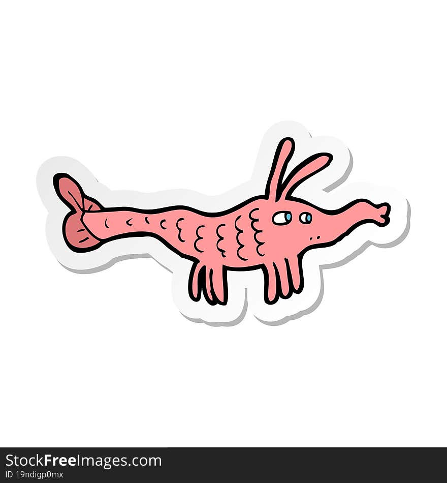 sticker of a cartoon shrimp