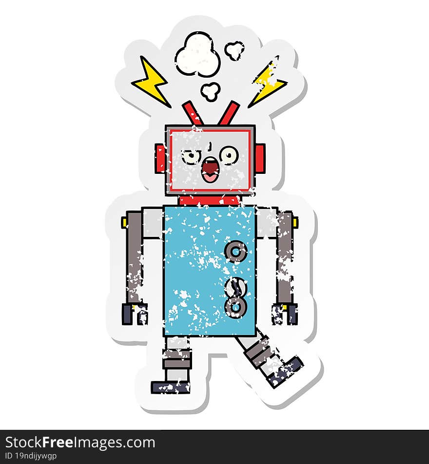 distressed sticker of a cute cartoon broken robot