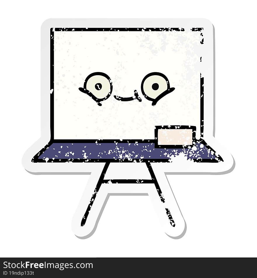 Distressed Sticker Of A Cute Cartoon White Board