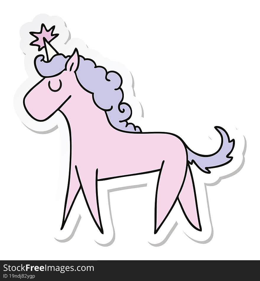 sticker of a quirky hand drawn cartoon unicorn