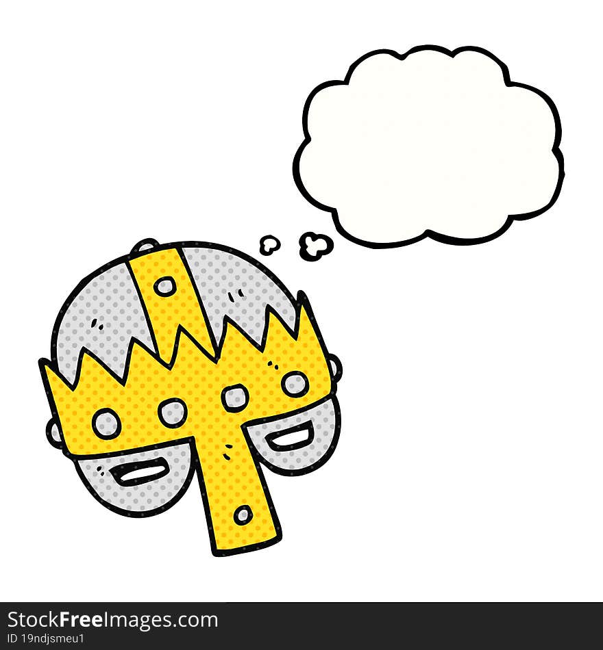 freehand drawn thought bubble cartoon medieval helmet