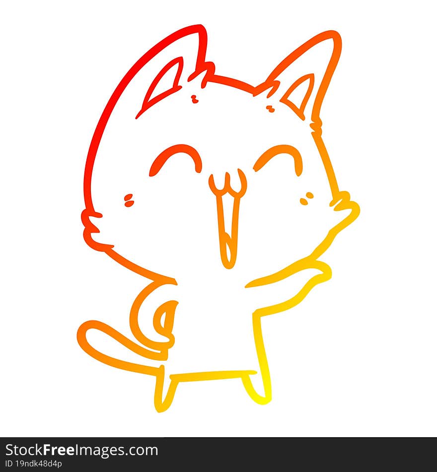 warm gradient line drawing happy cartoon cat