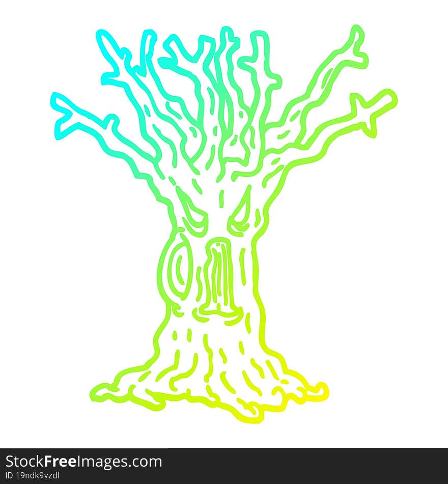 cold gradient line drawing cartoon spooky tree