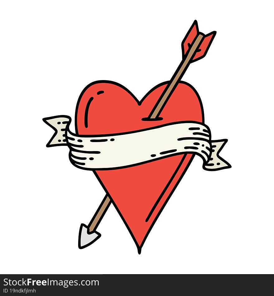 tattoo in traditional style of an arrow heart and banner. tattoo in traditional style of an arrow heart and banner