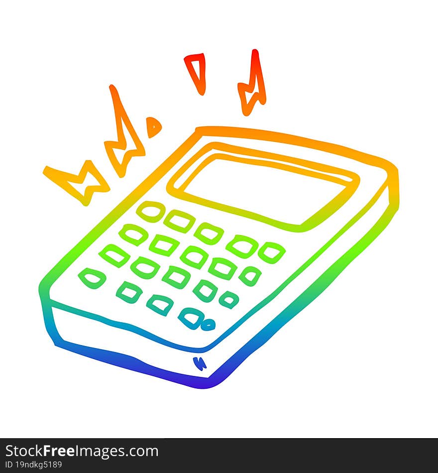 rainbow gradient line drawing of a cartoon calculator