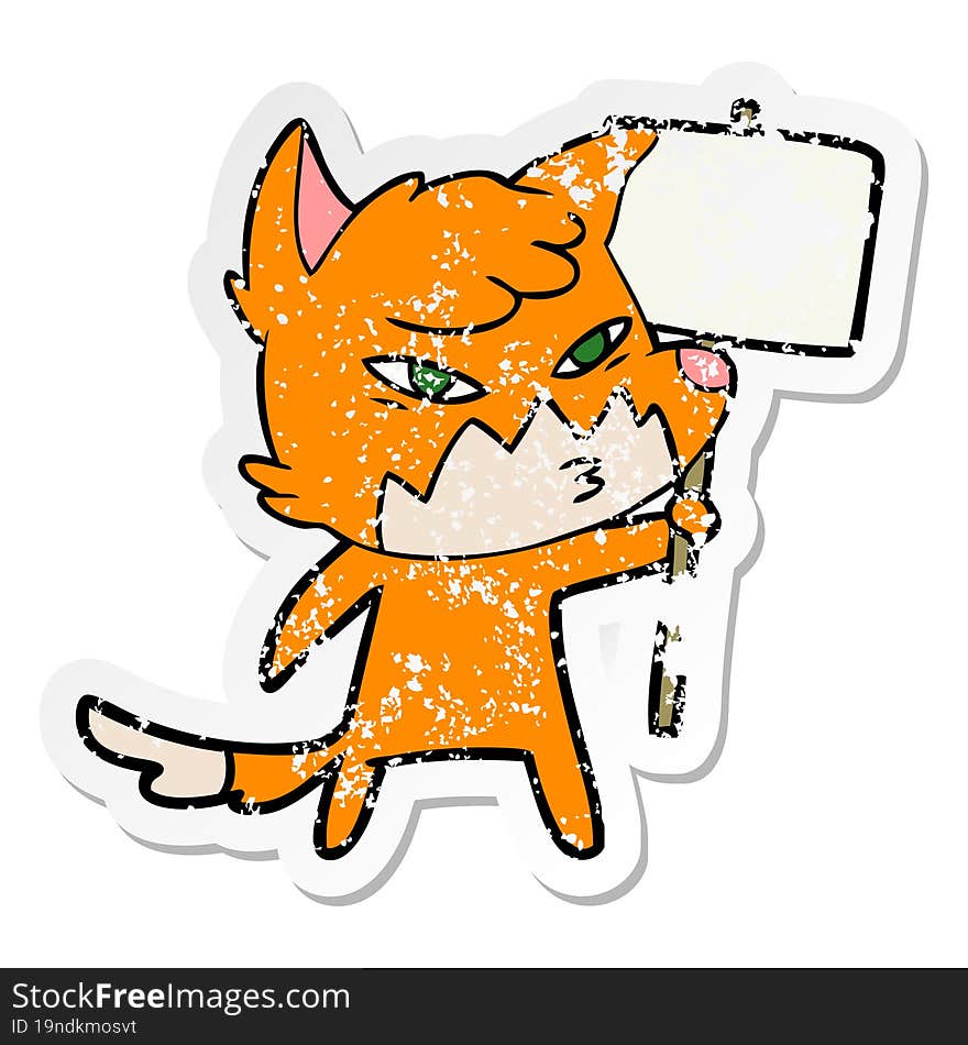 distressed sticker of a clever cartoon fox