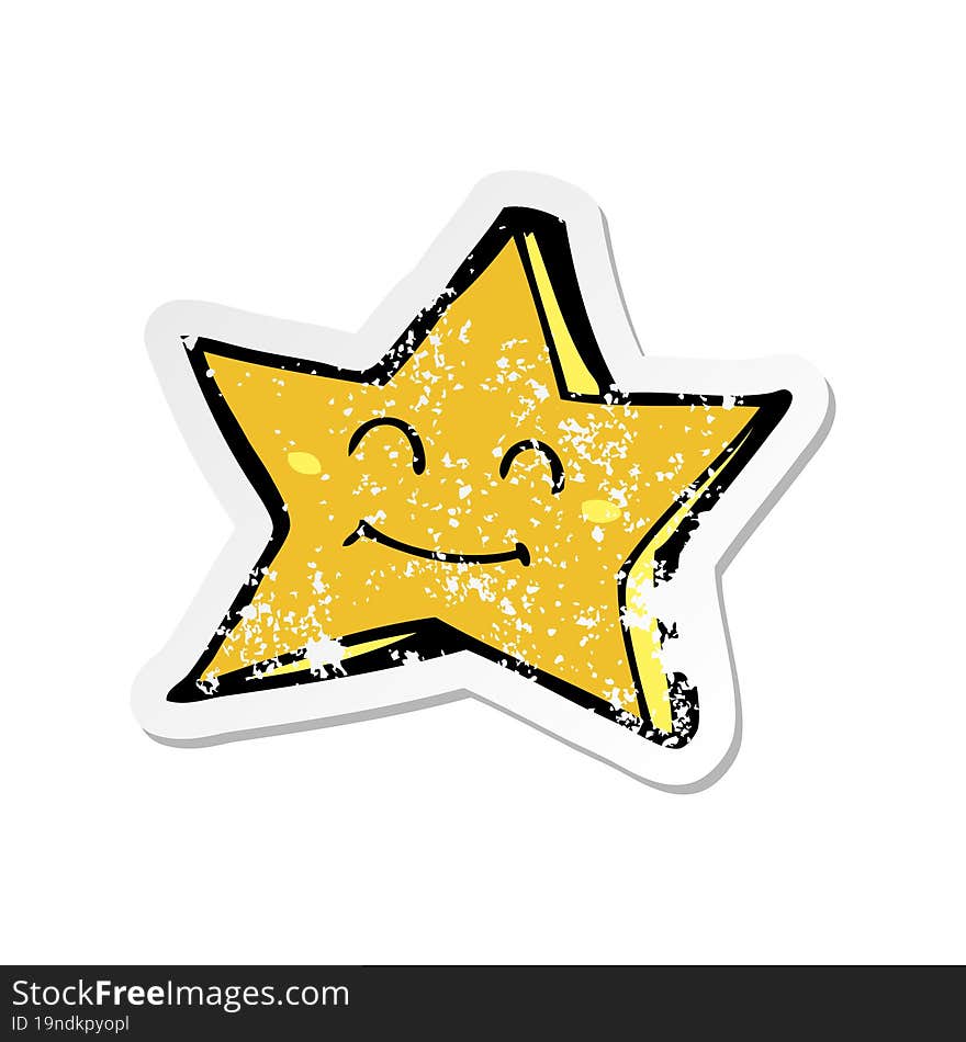 retro distressed sticker of a cartoon happy star character