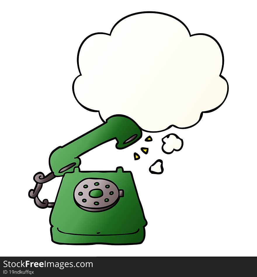 cartoon old telephone and thought bubble in smooth gradient style