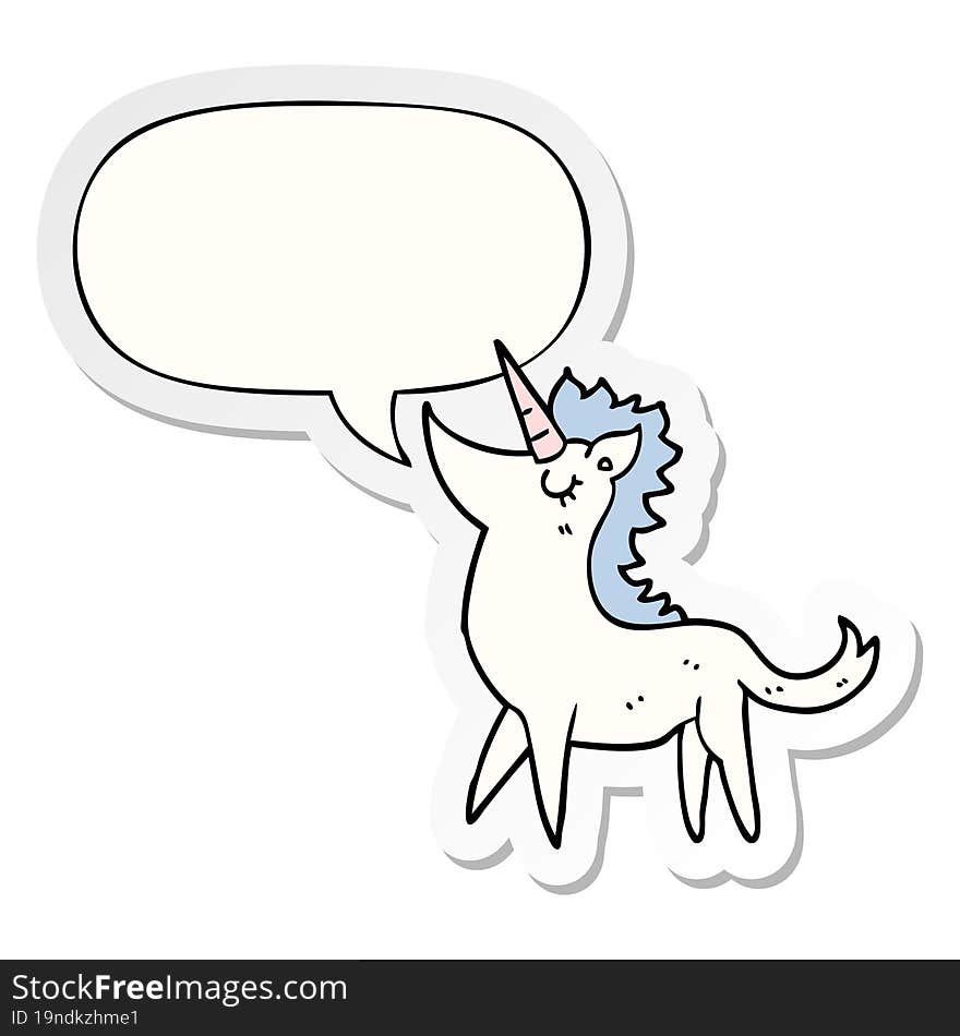 Cartoon Unicorn And Speech Bubble Sticker