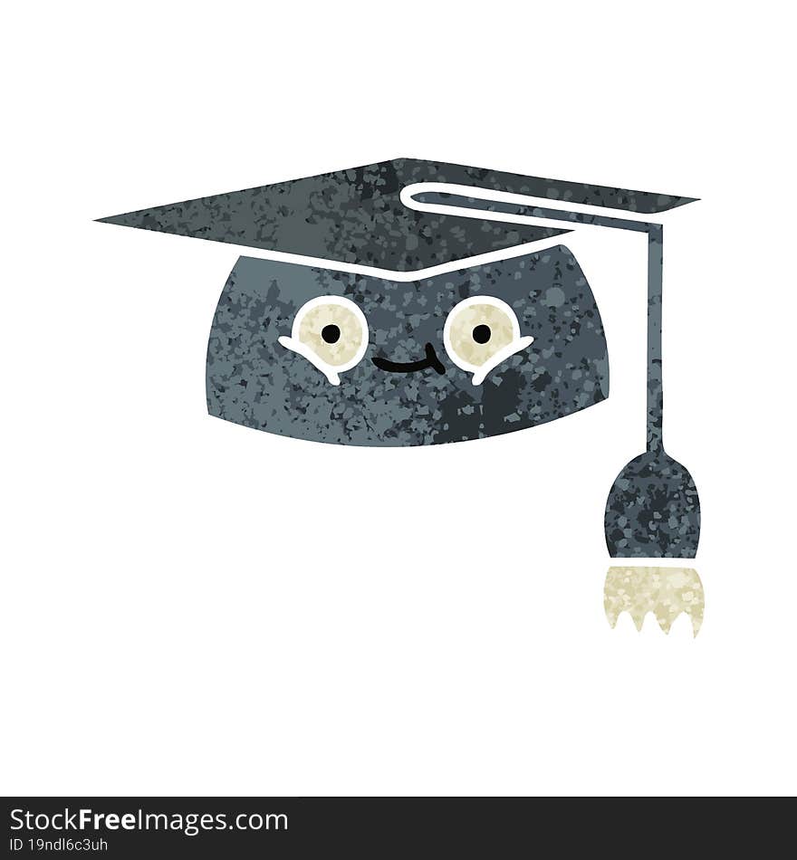 retro illustration style cartoon graduation hat