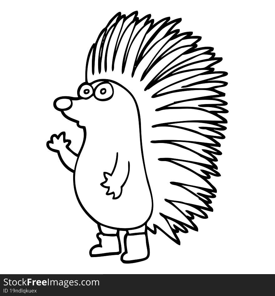 Line Drawing Cartoon Spiky Hedgehog