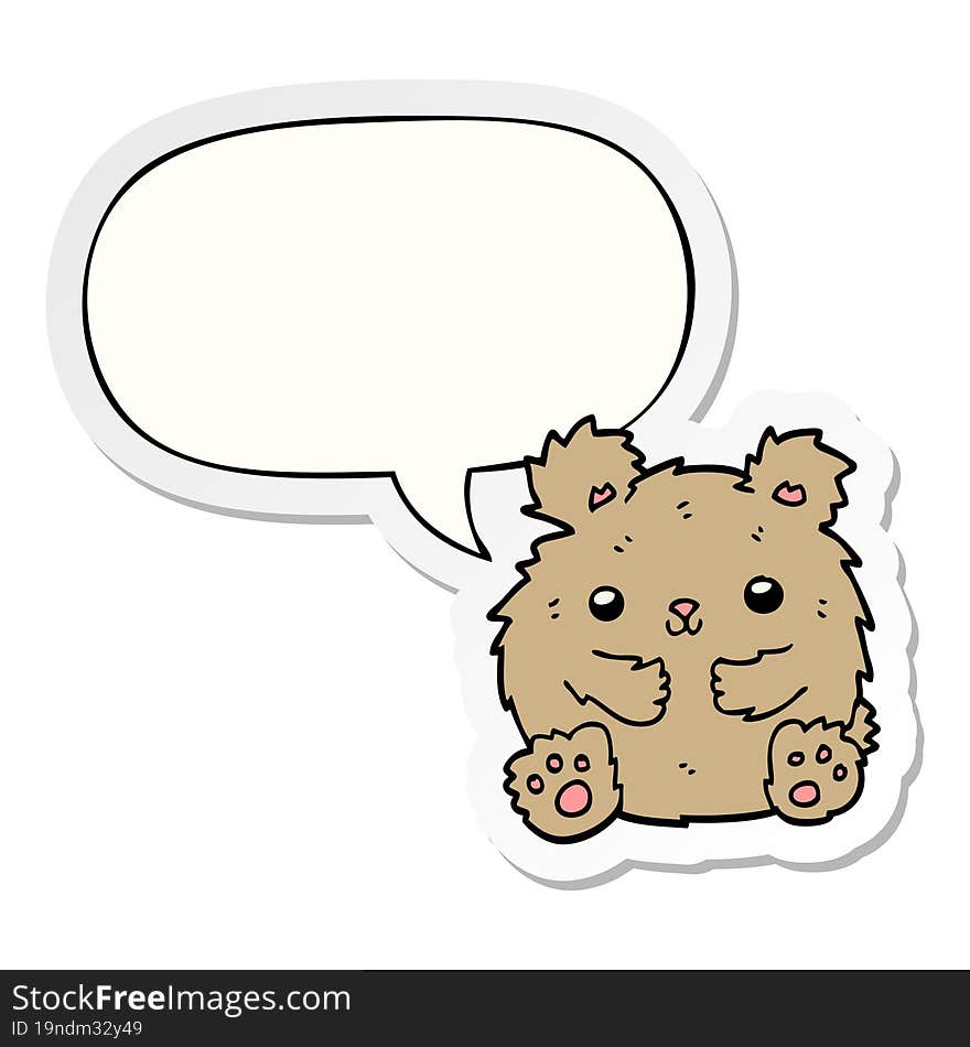 cute cartoon bear with speech bubble sticker. cute cartoon bear with speech bubble sticker