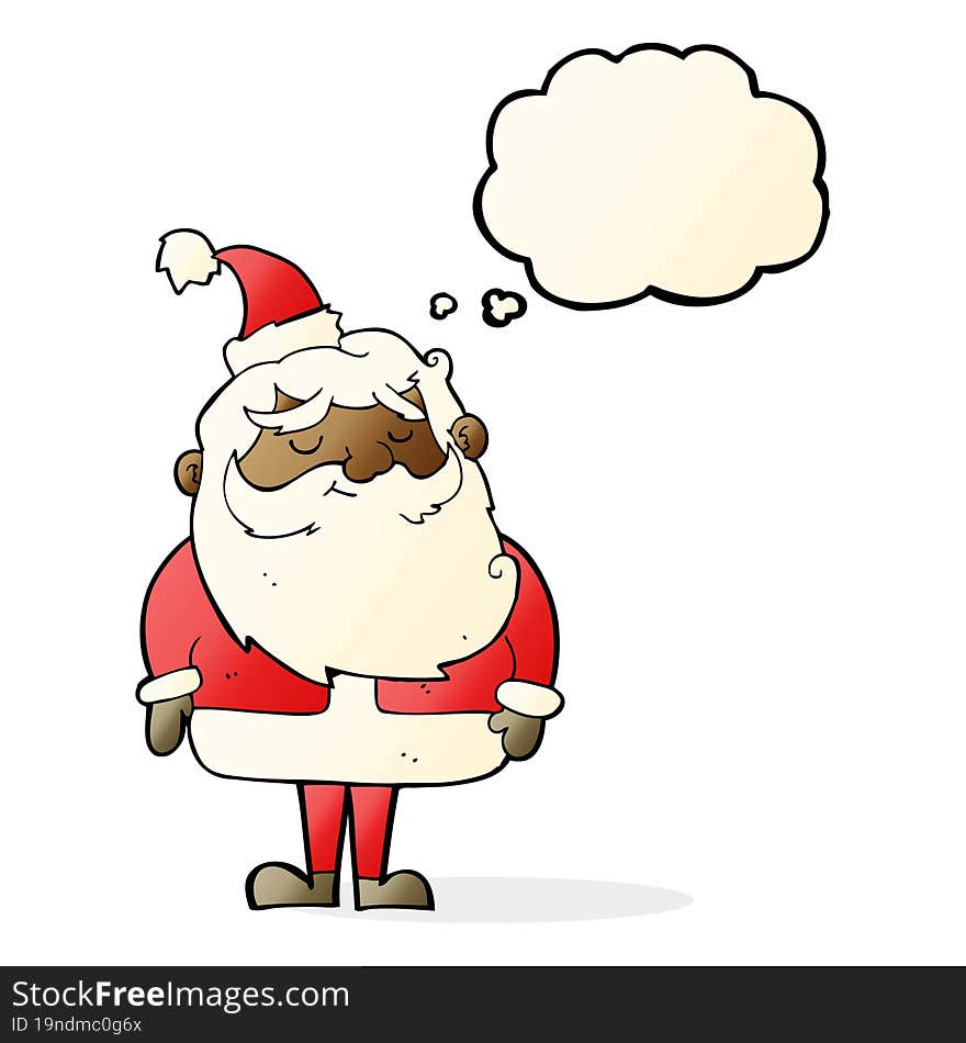 cartoon santa claus with thought bubble