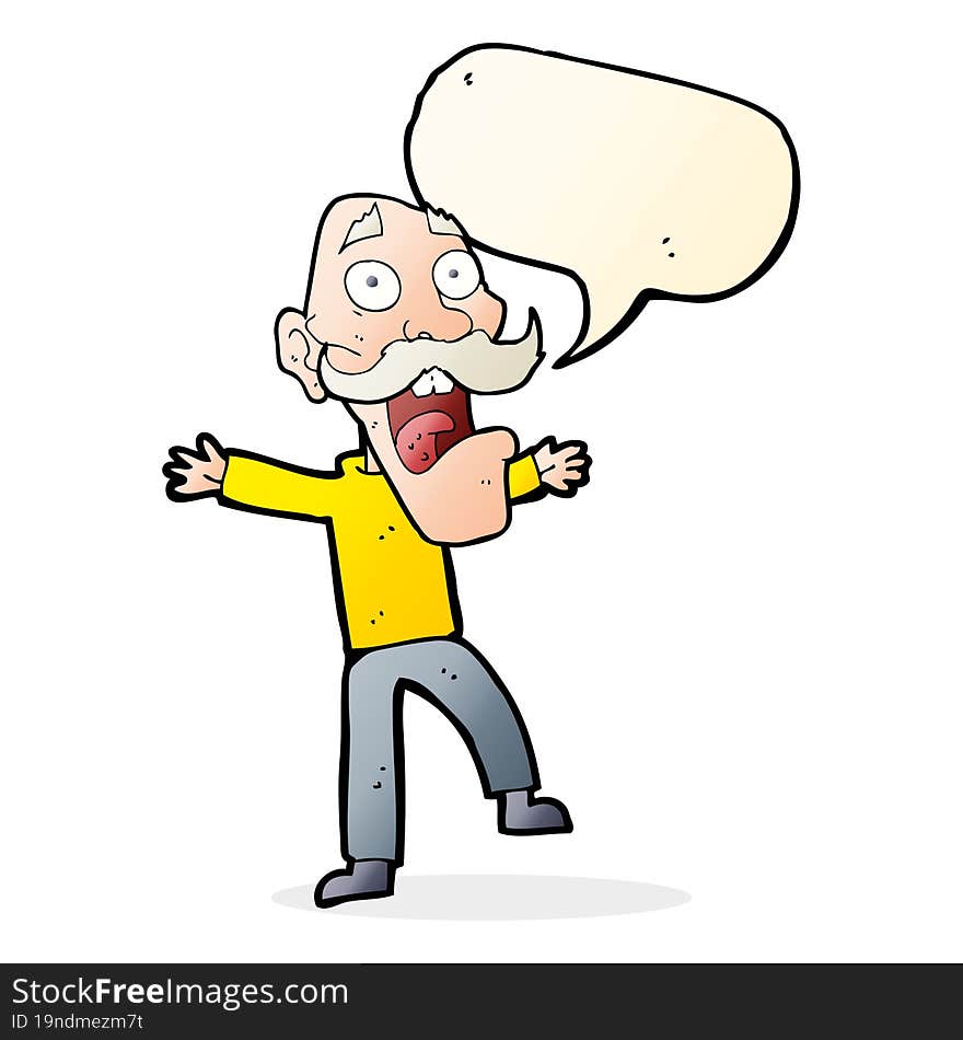 Cartoon Shocked Old Man With Speech Bubble