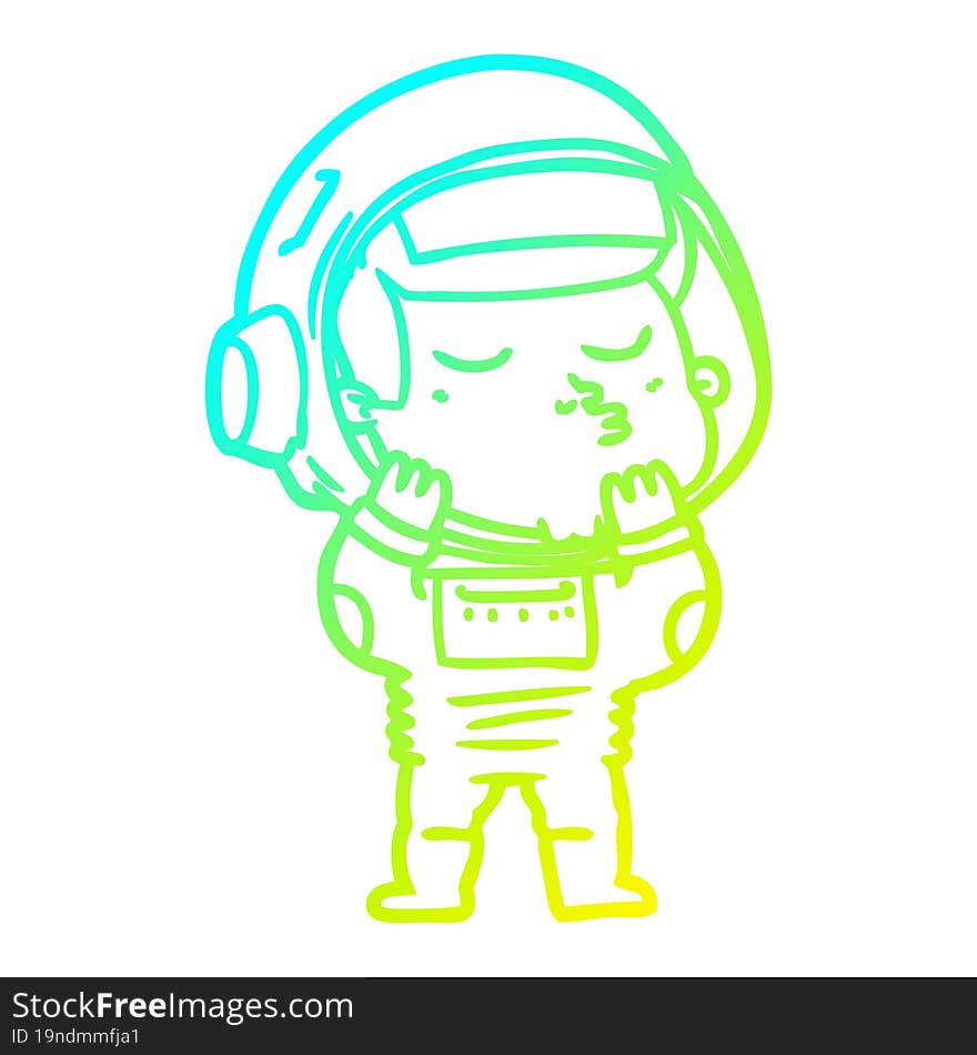 Cold Gradient Line Drawing Cartoon Confident Astronaut