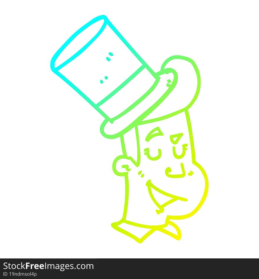 cold gradient line drawing cartoon man wearing top hat