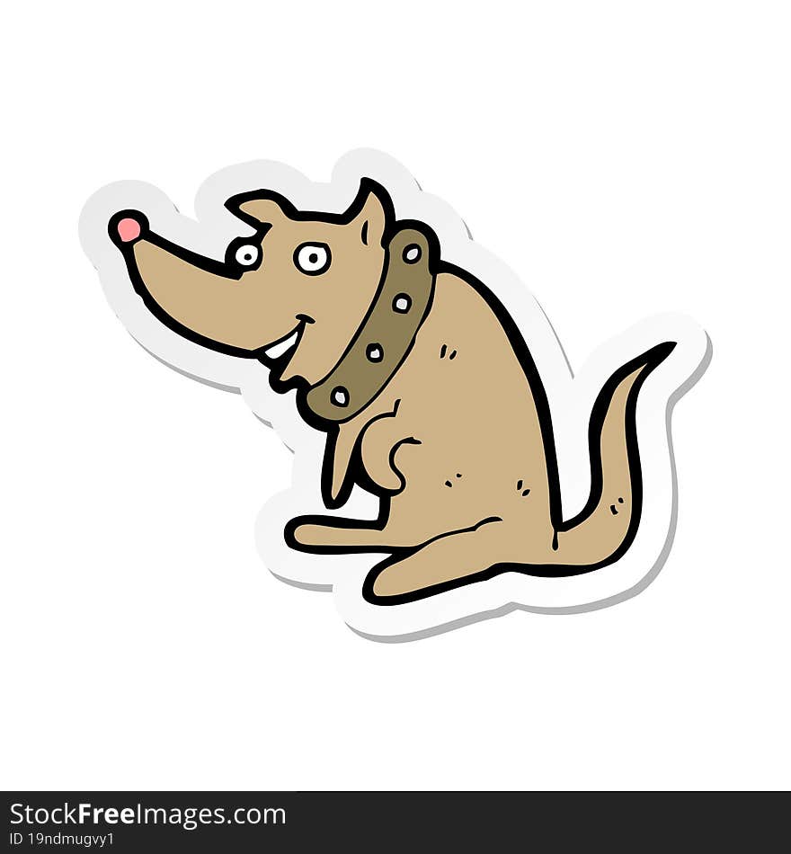 sticker of a cartoon happy dog in big collar