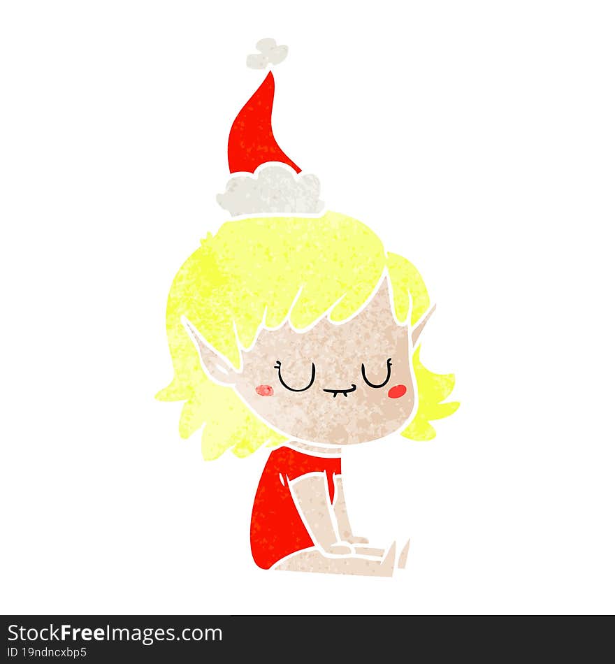 happy retro cartoon of a elf girl wearing santa hat