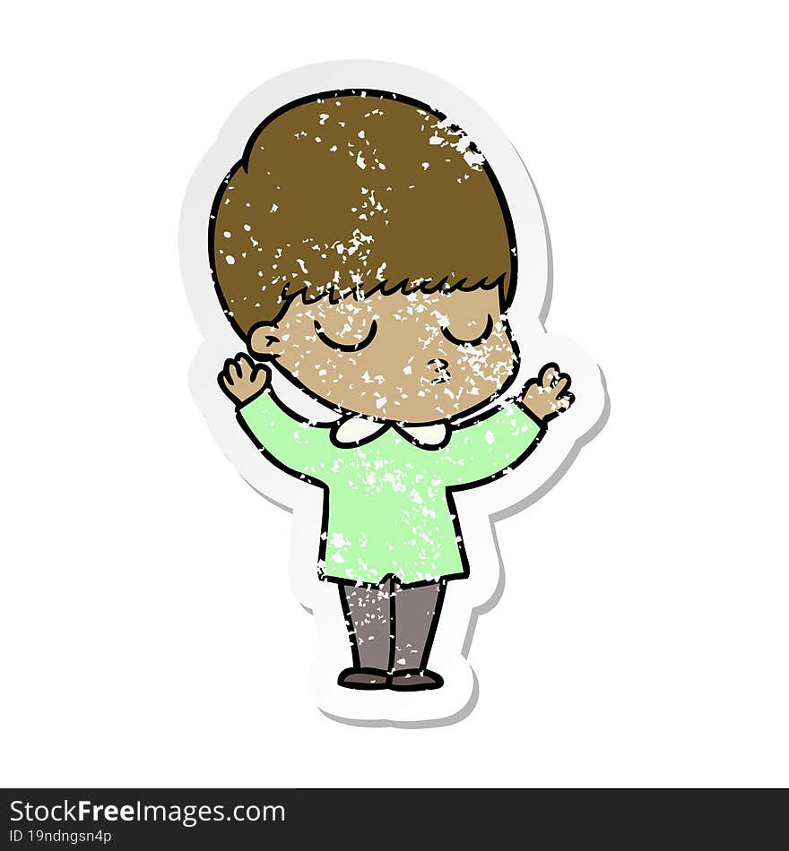 Distressed Sticker Of A Cartoon Calm Boy