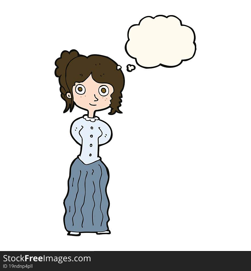 cartoon happy woman with thought bubble