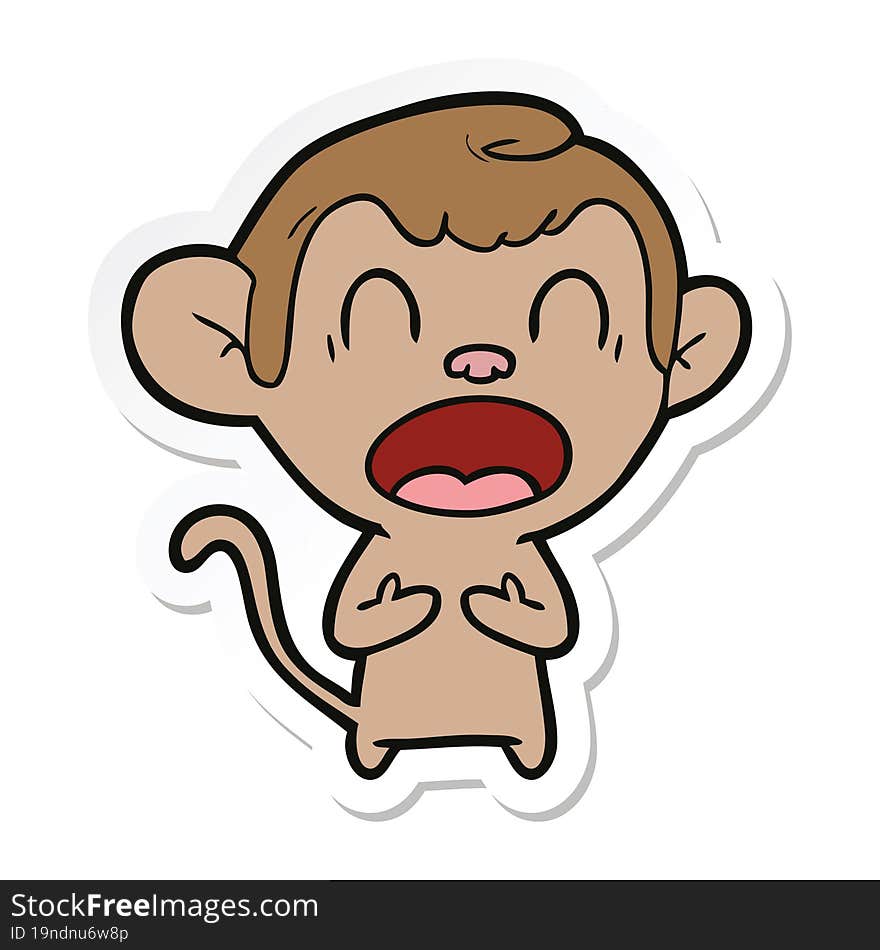 sticker of a shouting cartoon monkey