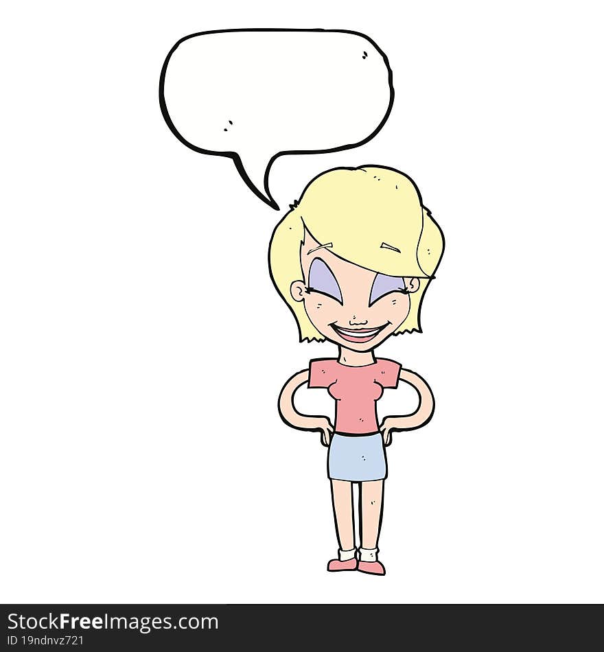 cartoon woman with hands on hips with speech bubble