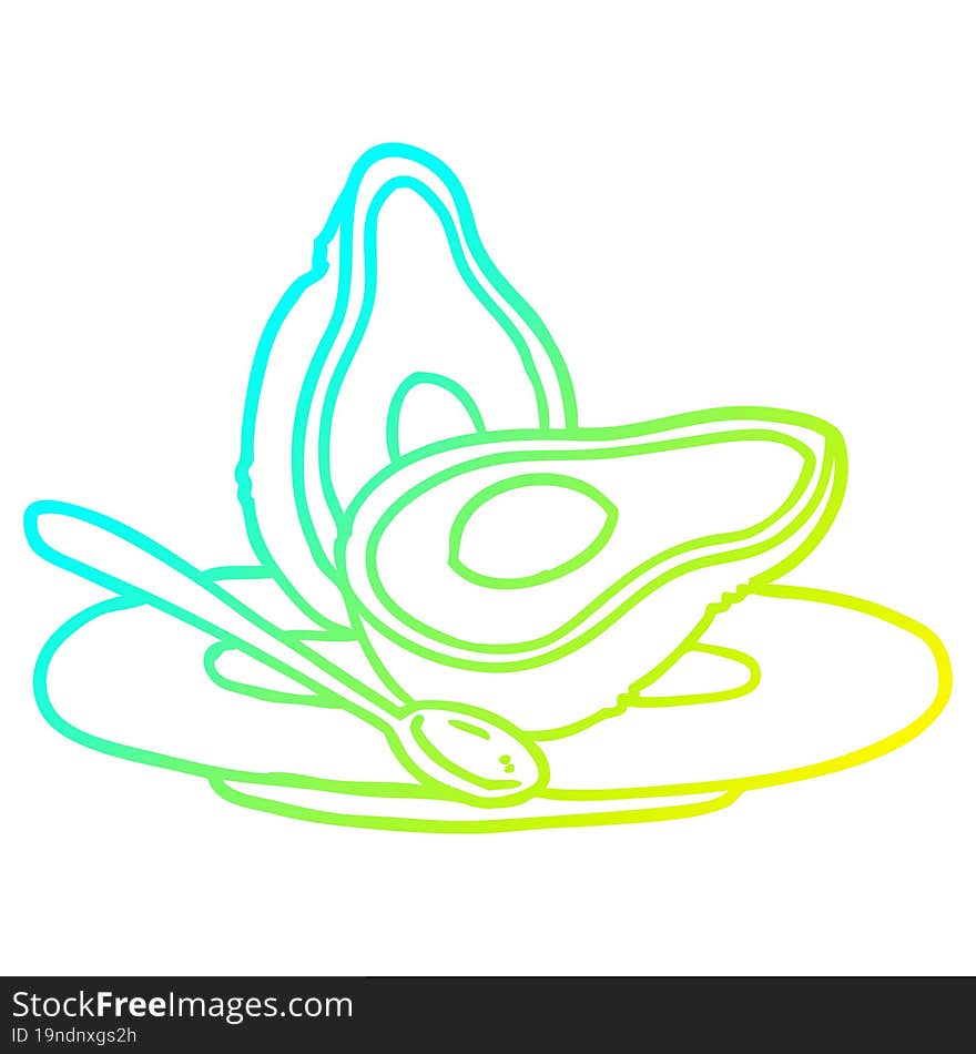 cold gradient line drawing halved avocado