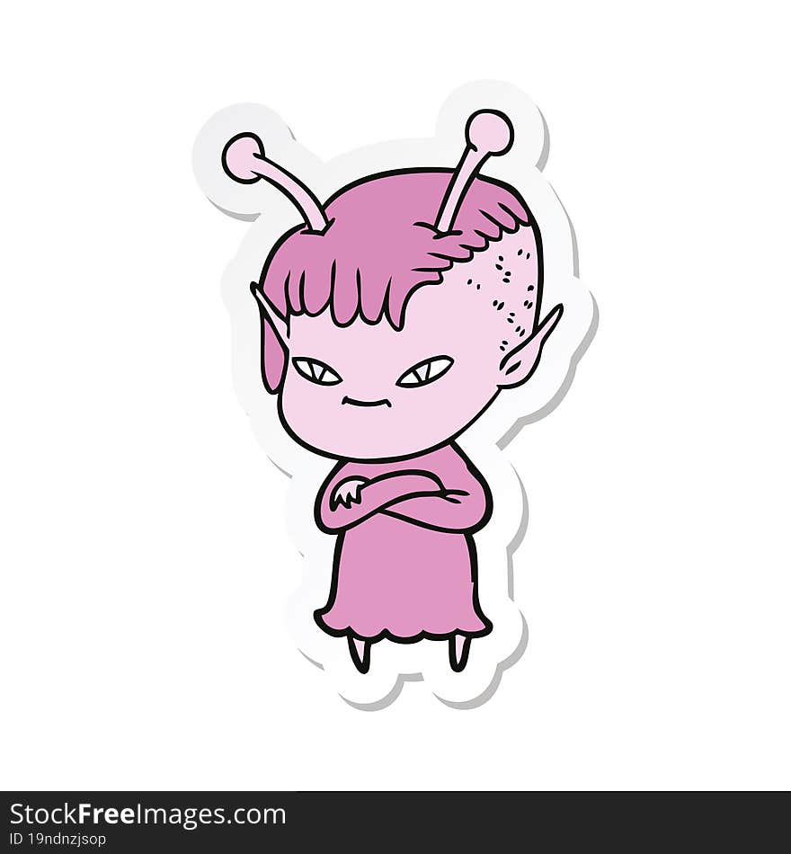 sticker of a cute cartoon alien girl