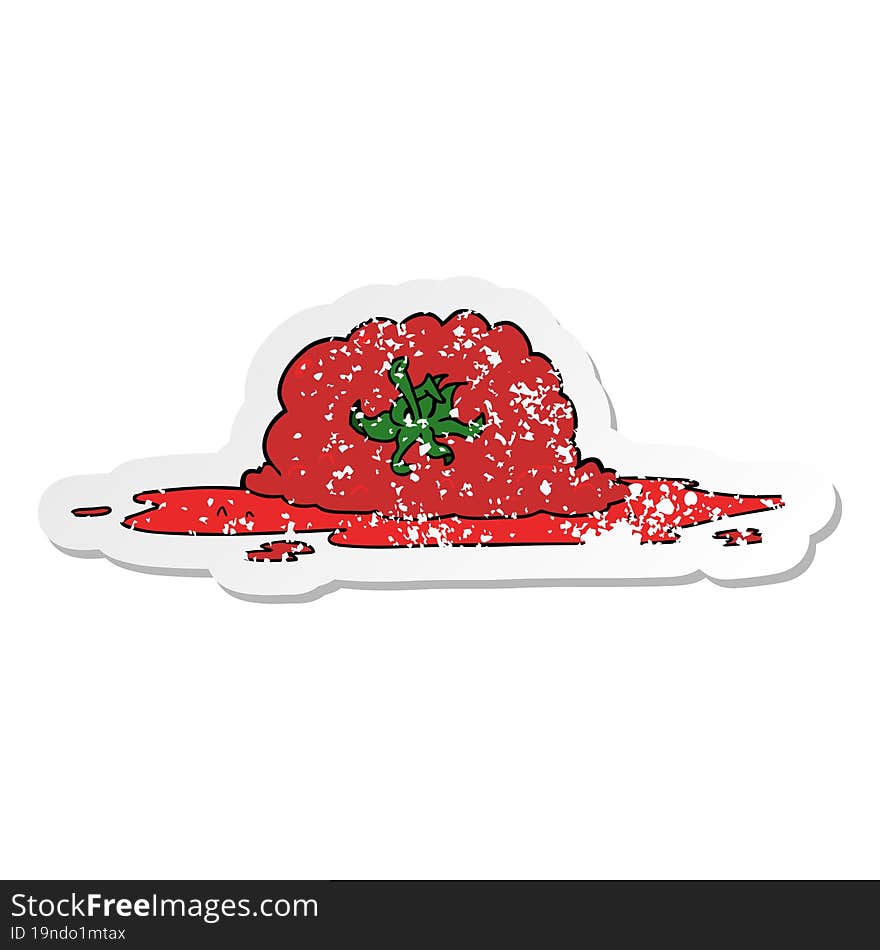 Distressed Sticker Of A Cartoon Squashed Tomato