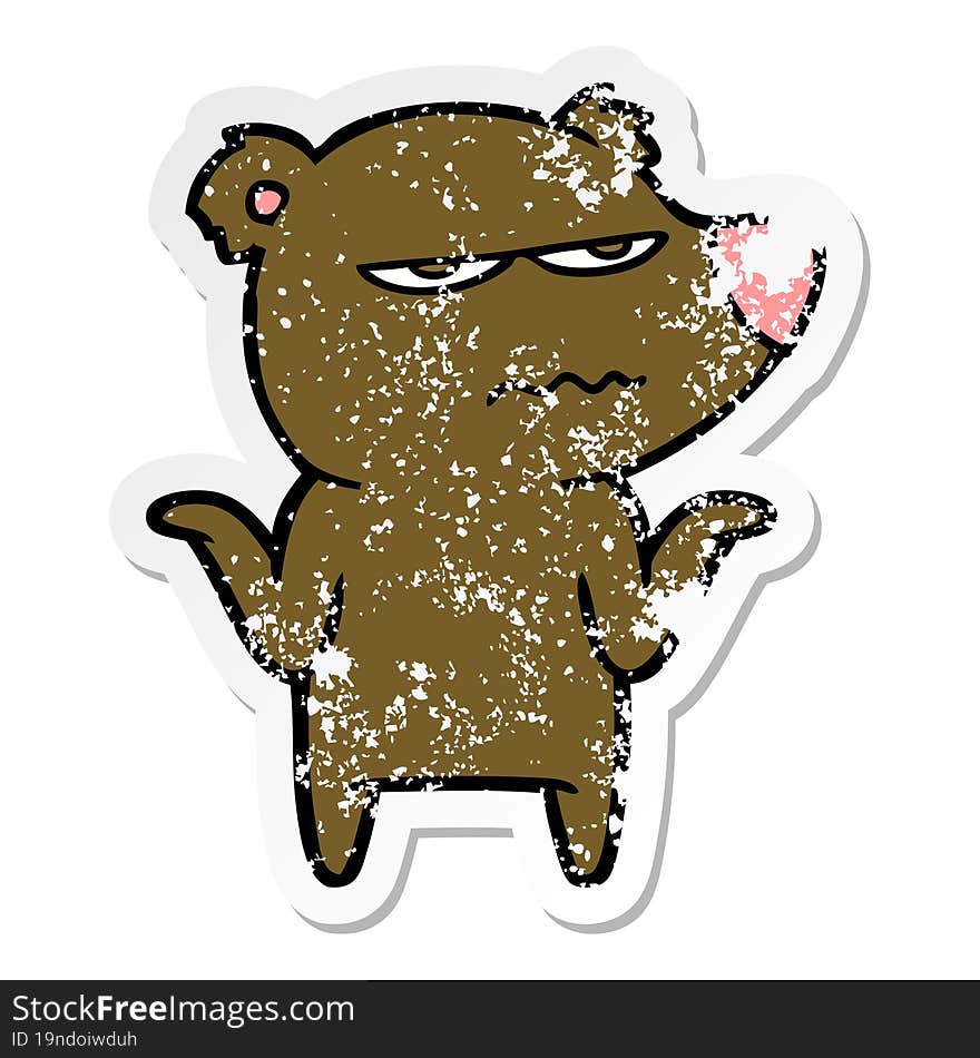 distressed sticker of a annoyed bear cartoon