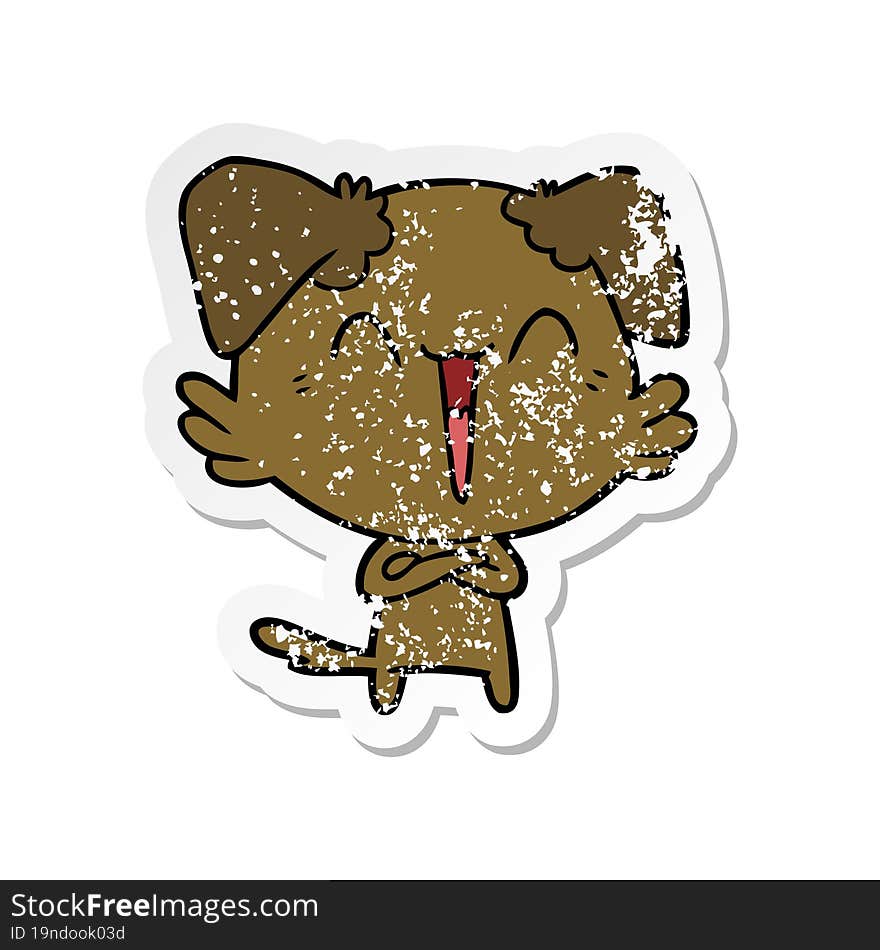 distressed sticker of a happy little dog cartoon