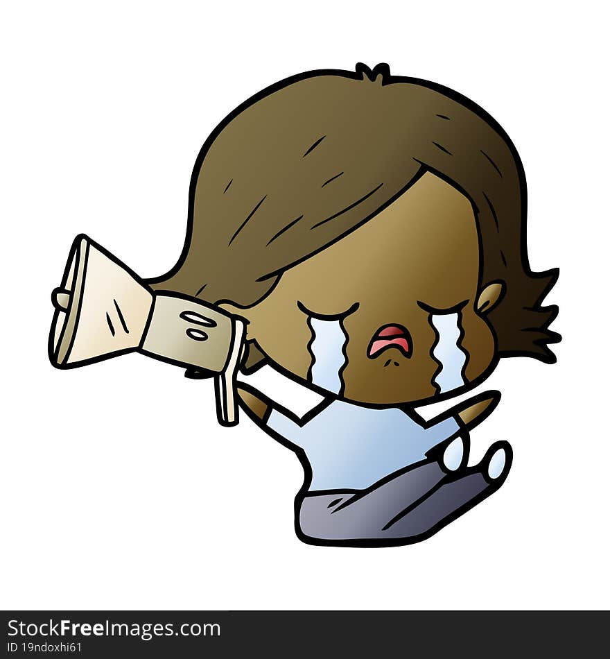 cartoon girl crying loudhailer. cartoon girl crying loudhailer