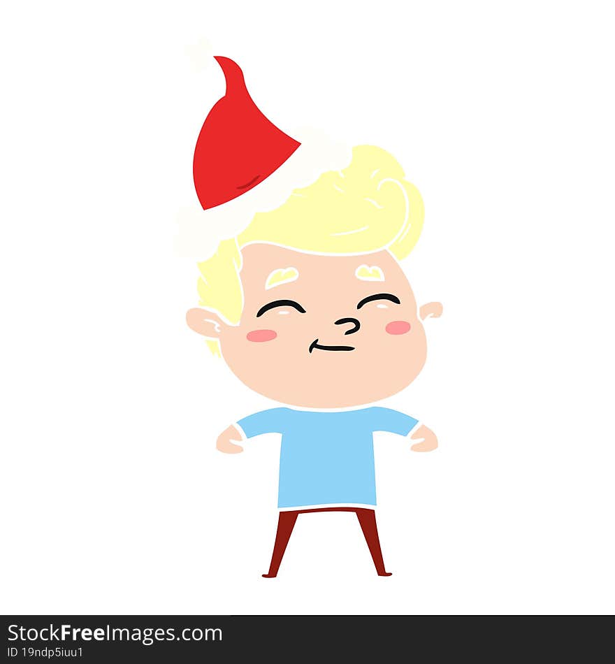 happy flat color illustration of a man wearing santa hat