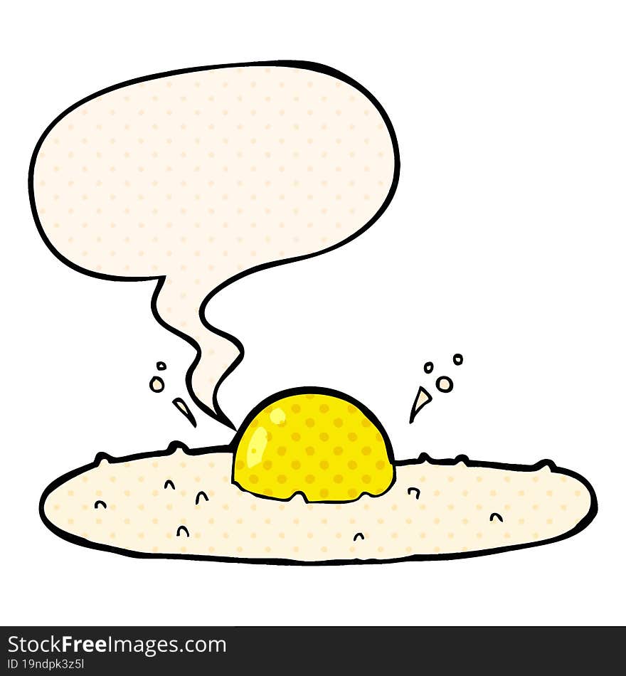 cartoon fried egg and speech bubble in comic book style