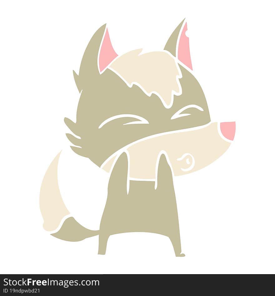 flat color style cartoon wolf whistling