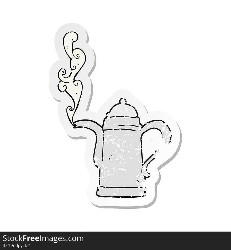 retro distressed sticker of a cartoon steaming coffee kettle